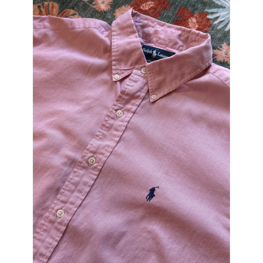 Ralph Lauren Yarmouth Mens 17 34/35 Red White Striped Cotton Button Down Shirt